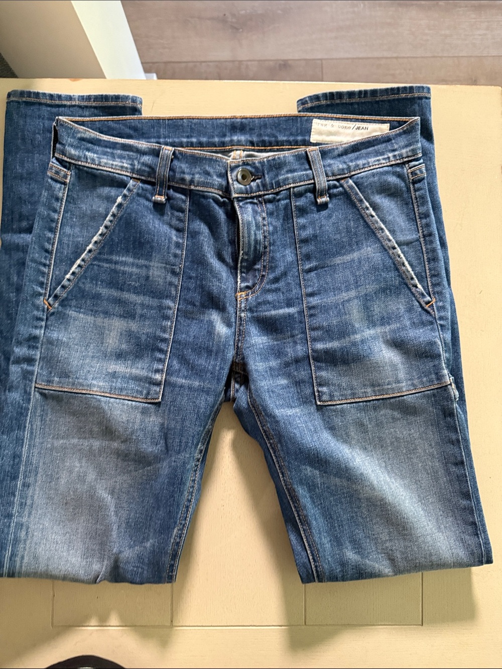 rag & bone Women's Blue Patch-Pocket Boyfriend Jeans